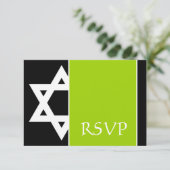 Lime Green Black Star van David Bar Mitzvah RSVP Kaartje (Staand voorkant)