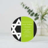 Lime Green Black Star van David Round Bar Mitzvah Kaart (Staand voorkant)