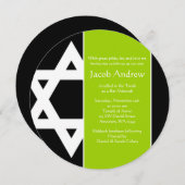 Lime Green Black Star van David Round Bar Mitzvah Kaart (Voorkant / Achterkant)