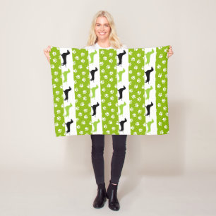 Lime Green Black & White Dachshund Fleece Blanket