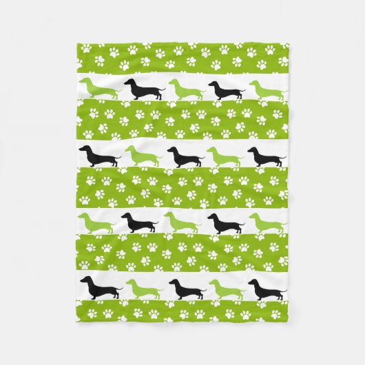 Lime Green Black & White Dachshund Fleece Blanket (Voorkant)