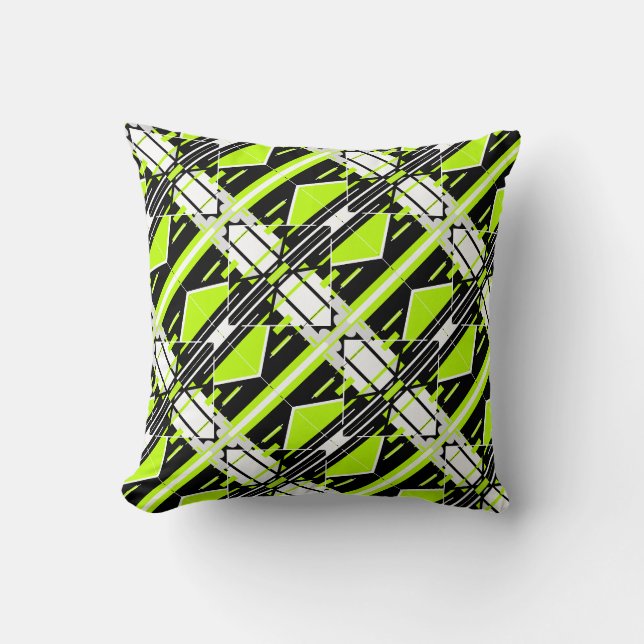Lime Green Black White Diagonaal geometrisch ontwe Kussen (Voorkant)