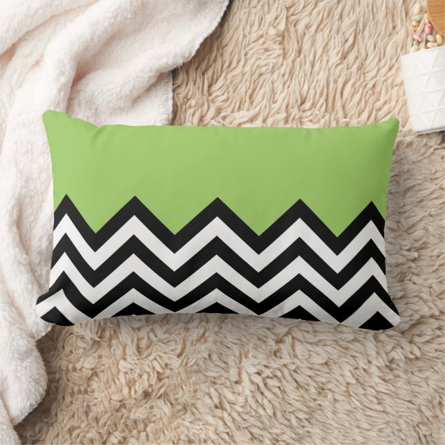 Lime Green Black White Zigzag Chevron Art Pattern Kussen (Deken)