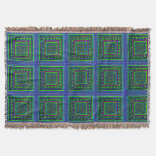 Lime Green Blue Aztec Tribal Squares Patroon Deken