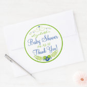 Lime Green & Blue Baby shower- Bloemen Ronde Sticker (Envelop)