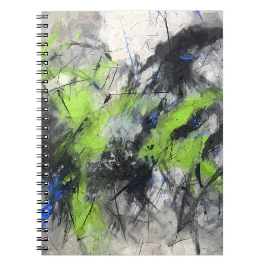 Lime Green Blue Black Abstracte Chaos Notitieboek (Voorkant)