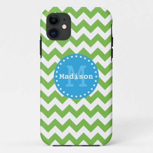 Lime Green Blue Chevron Zigzag Monogram Case-Mate iPhone Case (Achterkant)