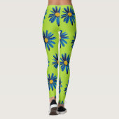 Lime Green & Blue Daisies Pop Art Leggings (Achterkant)