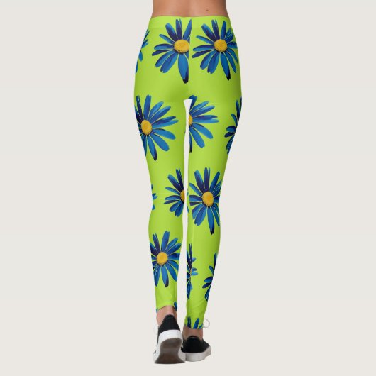 Lime Green & Blue Daisies Pop Art Leggings (Achterkant)