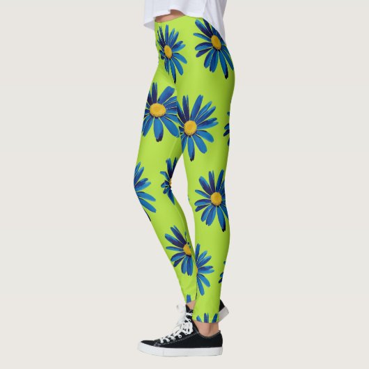 Lime Green & Blue Daisies Pop Art Leggings (Links)
