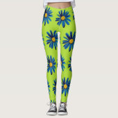 Lime Green & Blue Daisies Pop Art Leggings (Voorkant)