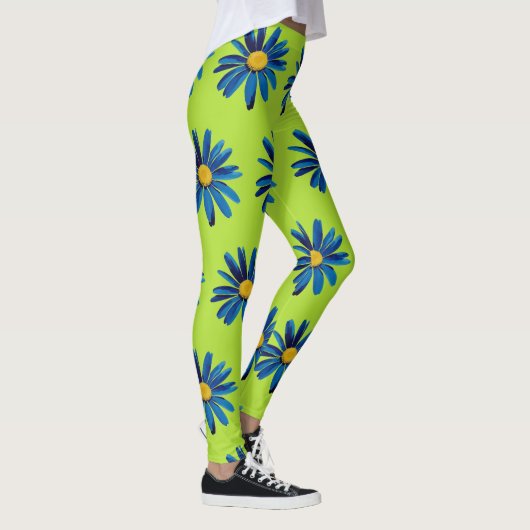 Lime Green & Blue Daisies Pop Art Leggings (Rechts)