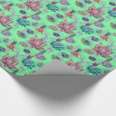 *~ Lime Green  Blue Green Succulent Pattern Cadeaupapier (Hoek)