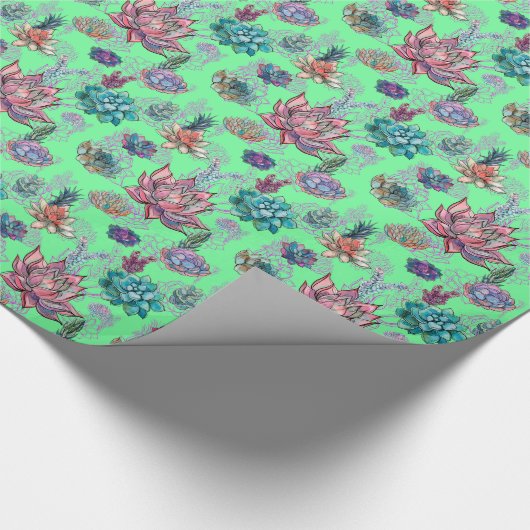*~ Lime Green  Blue Green Succulent Pattern Cadeaupapier (Hoek)