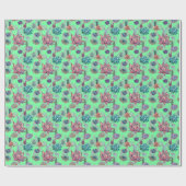 *~ Lime Green  Blue Green Succulent Pattern Cadeaupapier (Vlak)