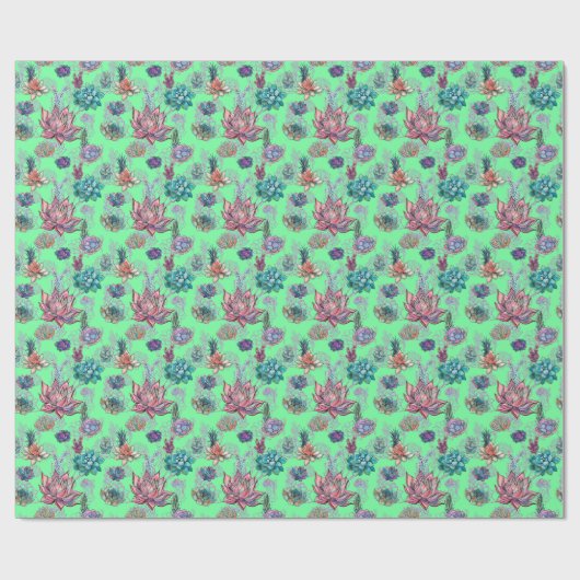 *~ Lime Green  Blue Green Succulent Pattern Cadeaupapier (Vlak)
