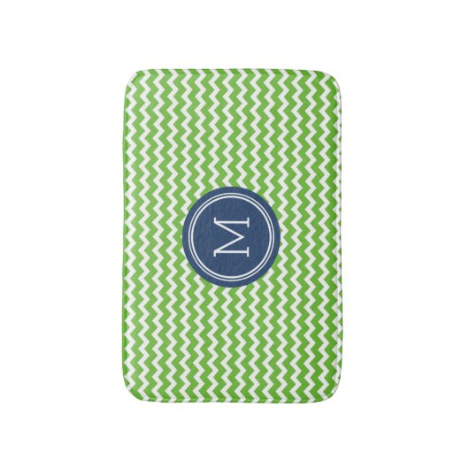 Lime Green Blue Monogram Chevron Stripes Bathmat Badmat (Voorkant Verticaal)