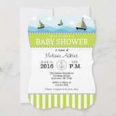 Lime Green Blue Nautical Baby shower Invitation Kaart (Voorkant)
