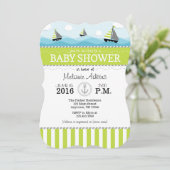 Lime Green Blue Nautical Baby shower Invitation Kaart (Staand voorkant)