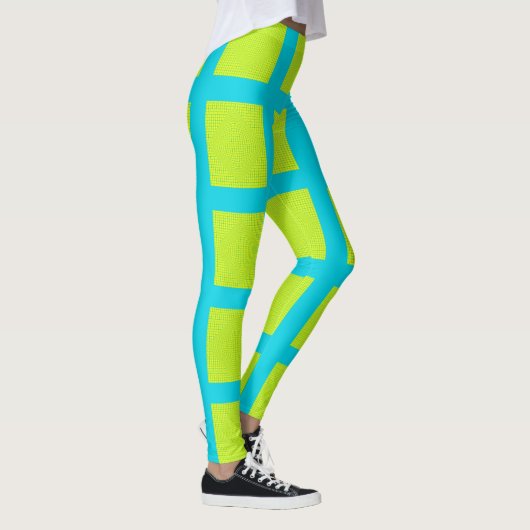 Lime Green Blue Square Pattern Yoga Pants Leggings (Rechts)