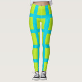 Lime Green Blue Square Pattern Yoga Pants Leggings (Voorkant)