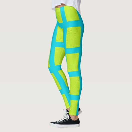 Lime Green Blue Square Pattern Yoga Pants Leggings (Links)