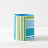 Lime Green Blue Stripe Retro Patroon Mok (Midden)