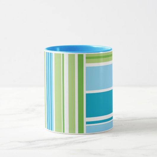 Lime Green Blue Stripe Retro Patroon Mok (Midden)