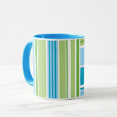 Lime Green Blue Stripe Retro Patroon Mok (Voorkant links)