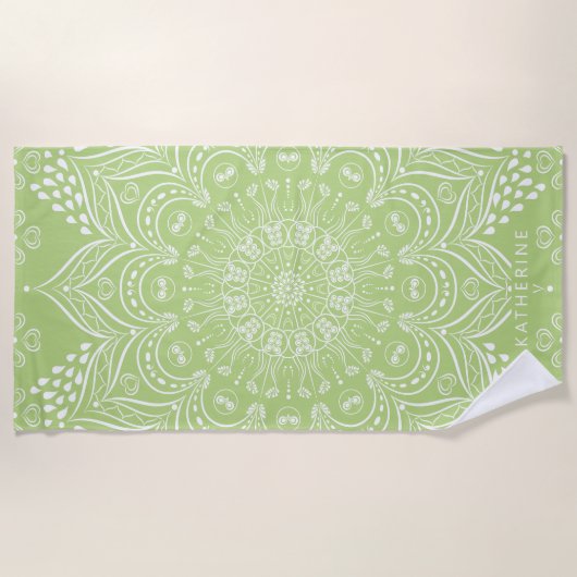Lime Green Boho Mandala Persoonlijk Strandlaken (Voorkant)