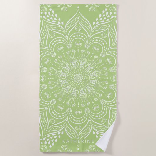 Lime Green Boho Mandala Persoonlijk Strandlaken (Voorkant)