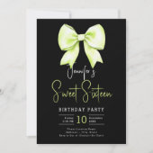 Lime Green Bow Coquette Script Sweet 16 Black Kaart (Voorkant)