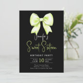 Lime Green Bow Coquette Script Sweet 16 Black Kaart (Staand voorkant)
