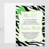 Lime Green Bow en Zebra Quinceanera Uitnodiging (Voorkant / Achterkant)