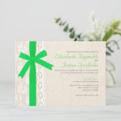 Lime Green Bow & Lace Wedding Invitations Kaart (Staand voorkant)