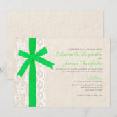 Lime Green Bow & Lace Wedding Invitations Kaart (Voorkant / Achterkant)