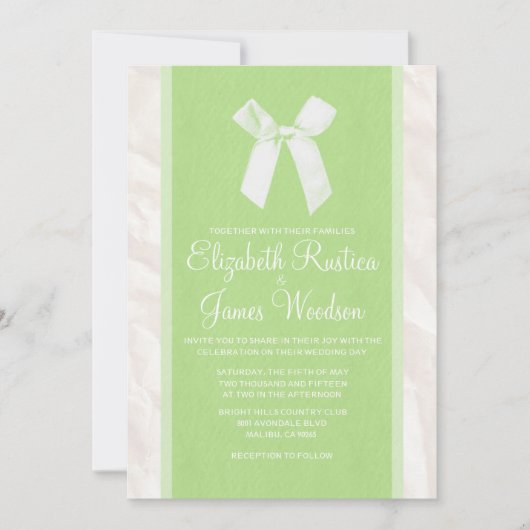 Lime Green  Bow & Linen Wedding Invitations Kaart (Voorkant)