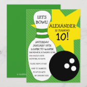 Lime Green Bowling Bash Bowling Birthday Party Kaart (Voorkant / Achterkant)