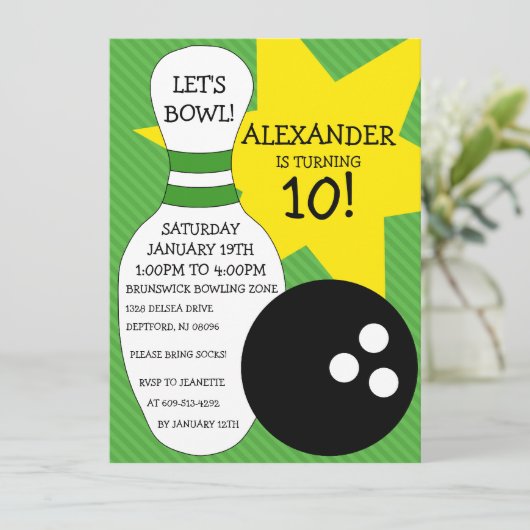 Lime Green Bowling Bash Bowling Birthday Party Kaart (Staand voorkant)