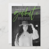 Lime Green Brush Script 4 Photo Afstuderen Aankondiging (Voorkant)