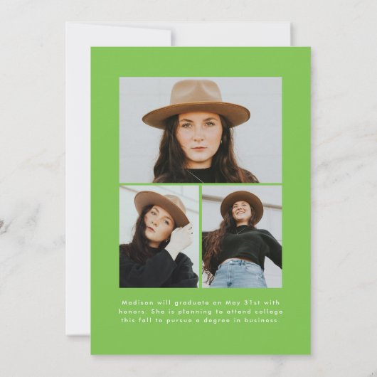 Lime Green Brush Script 4 Photo Afstuderen Aankondiging (Achterkant)