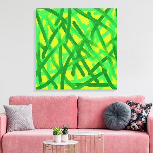 Lime Green Brush Strokes Canvas Wall Art (Insitu (Woonkamer))