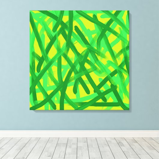 Lime Green Brush Strokes Canvas Wall Art (Insitu (Houten vloer))