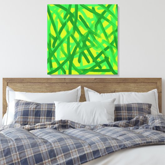 Lime Green Brush Strokes Canvas Wall Art (Insitu (Slaapkamer))