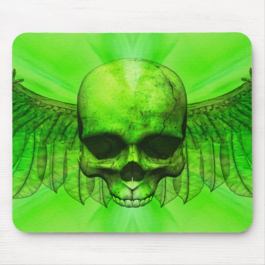 Lime Green Burst Winged Skull Muismat (Voorkant)