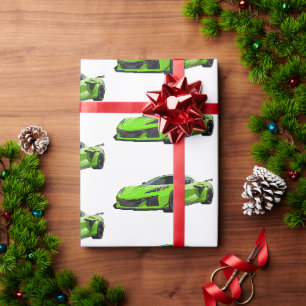 Lime Green C8 Corvette Sportwagen Hand getrokken Cadeaupapier