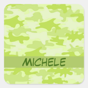 Lime Green Camo Camouflage Name Persoonlijk Vierkante Sticker