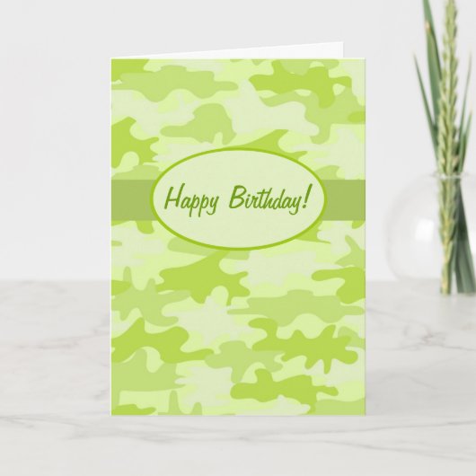 Lime Green Camouflage Happy Birthday Custom Kaart (Voorkant)