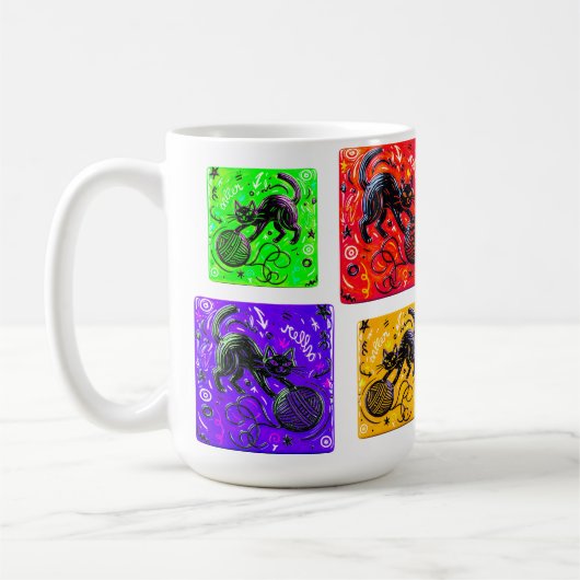 Lime Green Cat Yarn Koffiemok (Links)