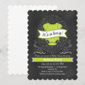 Lime Green Chalkboard Boy Baby shower Invite Kaart (Voorkant / Achterkant)